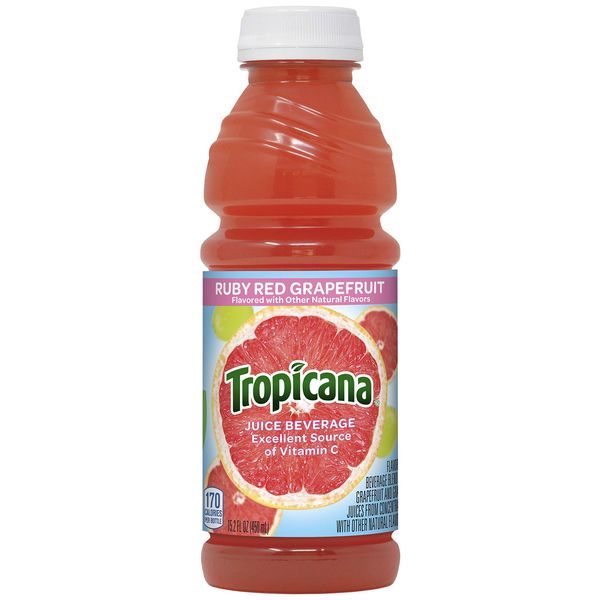 Tropicana Juice Beverage, Ruby Red Grapefruit Juice, 15.2 fl oz (Pack of 12) - Real Fruit Juices, Vitamin C Rich, No Added Sugars, No Artificial Flavors