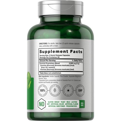 Horbäach Graviola Extract 2000 mg 120 Capsules | Non-GMO, Gluten Free | Soursop (Annona Muricata)