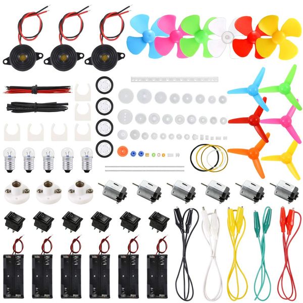 Sntieecr 6 Set 131 PCS DC Motors Kit, Mini Electric Motor 1.5-3V 15000RPM with 66 PCS Plastic Gears, Shaft Propeller, Bulbs, Buzzer Sounder, Science Experiment Set for Kid DIY STEM Engineering Project