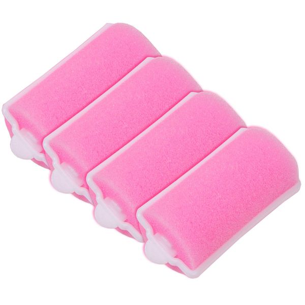 4x Pink Sponge Hair Rollers, Comfortable No Heat Curling/Wave Styling Tools