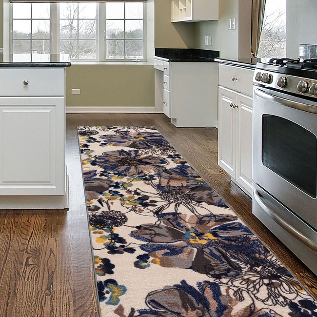 Rugshop Runner Rug Modern Bright Flowers Non-Slip Carpet Rugs for Kitchen 2x10