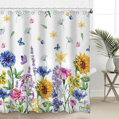 Moutina Butterfly Floral Shower Curtains for Bathroom, Spring Summer Bathroom Decor Flower Shower Curtain Set - 72x72 Inch Waterproof Fabric Shower Curtain with Hooks Bathtub Curtain
