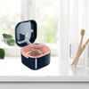 whoobell Denture Cup，Retainer Case,Cute Night Mouth Guard Box Holder, Storage Soak Container with Strainer basket for Travel Cleaning.(1 Pack,Blue)