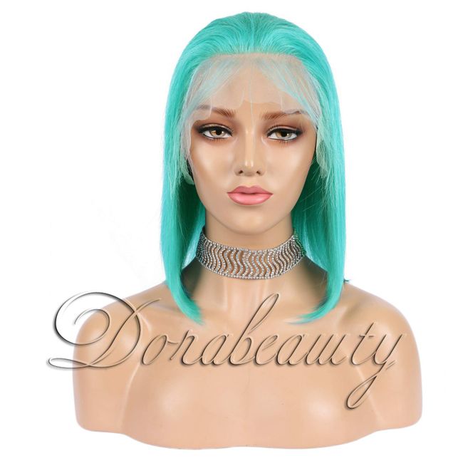 Dorabeauty Bob Lace Front Wigs Short Bob Wigs for Black Women 100% Human Hair 130% Density Pre Plucked Hairline with Baby Hair(10 Inch, Lake Blue)