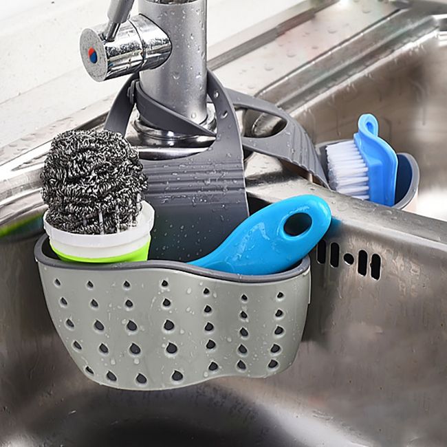 Home Storage Drain Basket Kitchen Sink Holder Adjustable Soap Sponge Shlf  Hanging Drain Basket Bag Kitchen Accessories bathroom gadgets