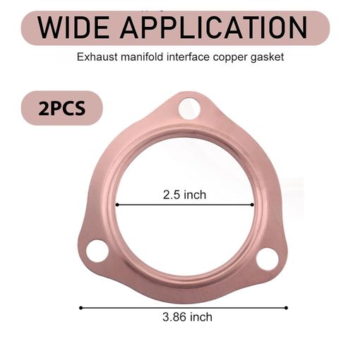 ijuicy 2 PCS Car Exhaust Gaskets, 2.5" Copper Exhaust Manifold Gasket, 3-Bolt Standard Exhaust Pipe Gasket, Ultra Seal Exhaust Flange Gasket, Compatible with Chevrolet SBC BBC 302 305 454 (Gold)