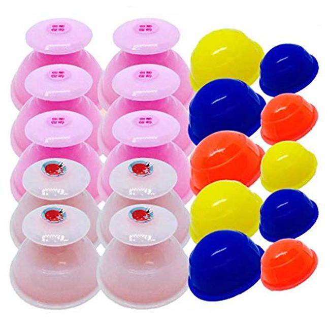 CUPPING BODY MASSAGE Silicone Cups, Set of 20, Wakasugi Silicone Capping, Set of 2 Pink S + 2 Bonus Mini Suckers, 1 Pink Soft Type + 1 Hard Type + 1 Mini Sucker + 1 Ultra Mini Suction, 4 Total