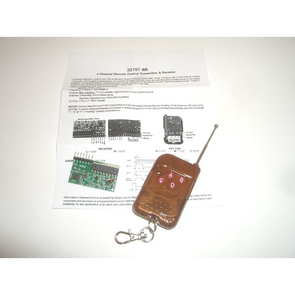 MPJ 32197MI 4 CHANNEL RF REMOTE CONTROL KEY FOB TRANSMITTER & RECEIVER MODULE
