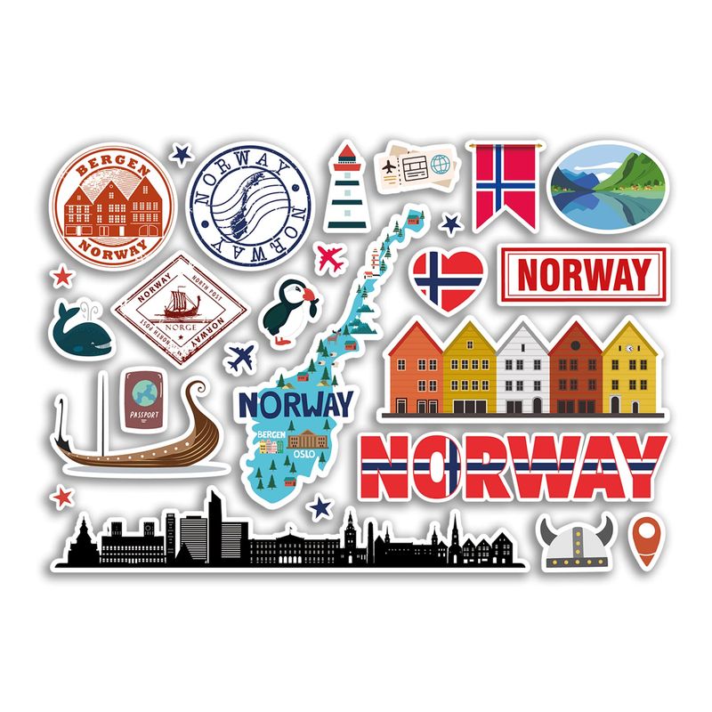 A5 Sticker Sheet Norway Landmarks Vinyl Stickers - Norwegian Map ...
