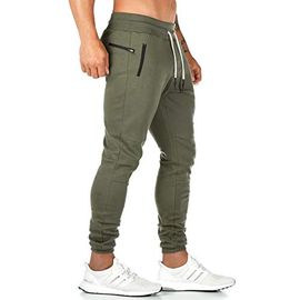 Bysan Men Drawstring Sweatpants Jogging Pants with Zipper Pockets for Athletic Workout Gym Running