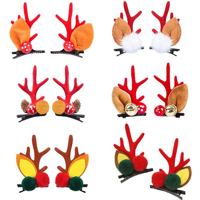 6 Stile Weihnachten Haarschmuck Set, Weihnachten Geweih Haarnadel, Weihnachts Deko Haarspange, Niedliche Geweih Haarnadeln, Weihnachtshaarnadel, für Kinder Mädchen Damen Weihnachtsfeier Festival