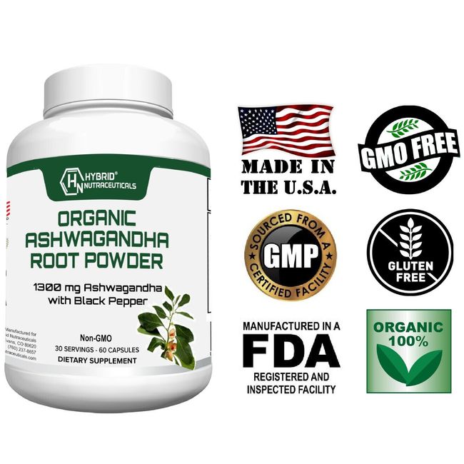 Organic Ashwagandha Capsule-Thyroid Support and Adrenal Fatigue Supplement-Vegan