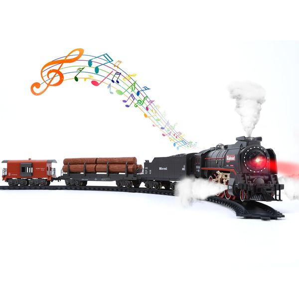 Train Set with Smoke, Sound and Light, Toddler Train Toy, Birthday Gift for Kids Boys and Girls