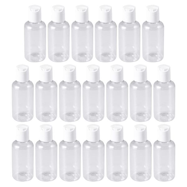 Lurrose 20 Pcs One-Touch Cap Bottles, Small Compartments, 1.0 fl oz (30 ml), Travel Bottle, Refills, Empty Containers, Plastic, Cosmetics, Lotion, Cream, Small Compartments, Convenient to Carry, Transparent, Random Color Caps