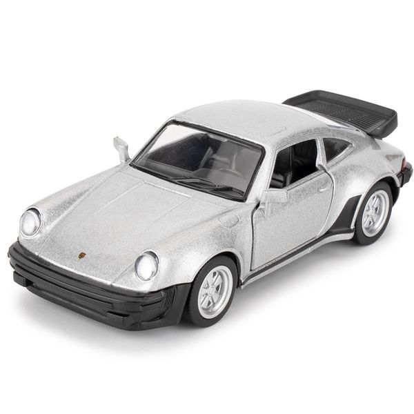 RMZ City 1/36 Porsche 911 Trubo Alloy Model Car with Pull Back Function, Toy Car for Collecting and Decorating, Model Toy Car Gifts for Boys and Girls (Silver)