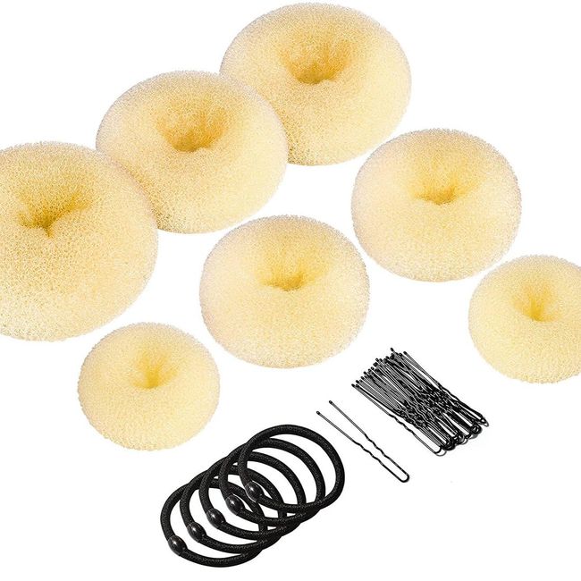 OSUWLSI 22 Stück Duttkissen, Donut Hair Bun Maker Set mit 10 Elastische Haarband und 20 u-förmige Haarnadeln, Duttkissen klein und groß Nylon Haardonut braun Dutt Hilfe für Kinder Frauen Mädchen(Weiß)