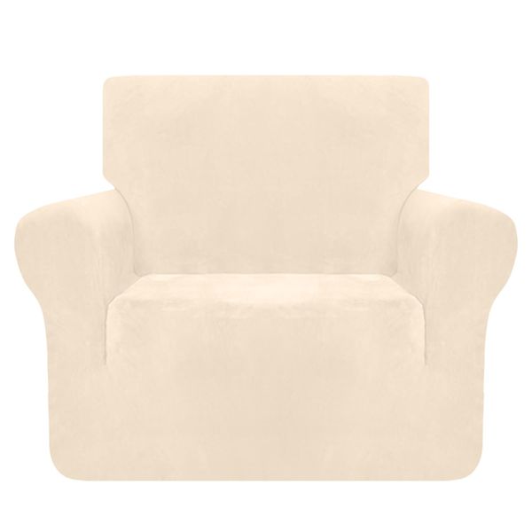 Granbest Premium Thicken Plush Velvet Armchair Cover 1 Seater High Stretch Couch Cover Super Soft Couch Slipcover Luxury Furniture Protector for Pets and Kids (1 Seater, Beige)