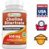 2 Pack Best Naturals Choline Bitartrate 650 mg 180 Tablets