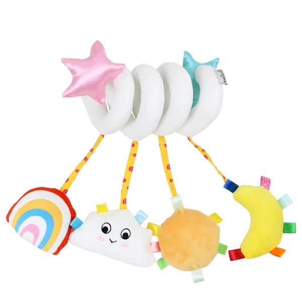 KAKIBLIN Hanging Toys for Car Seat Crib Mobile, Infant Baby Spiral Plush Toys for Crib Bed Stroller Car Seat Bar, White