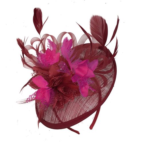 Caprilite Burgundy Dark Red and Burgundy Dark Red Sinamay Disc Saucer Fascinator Hat for Women Weddings Headband