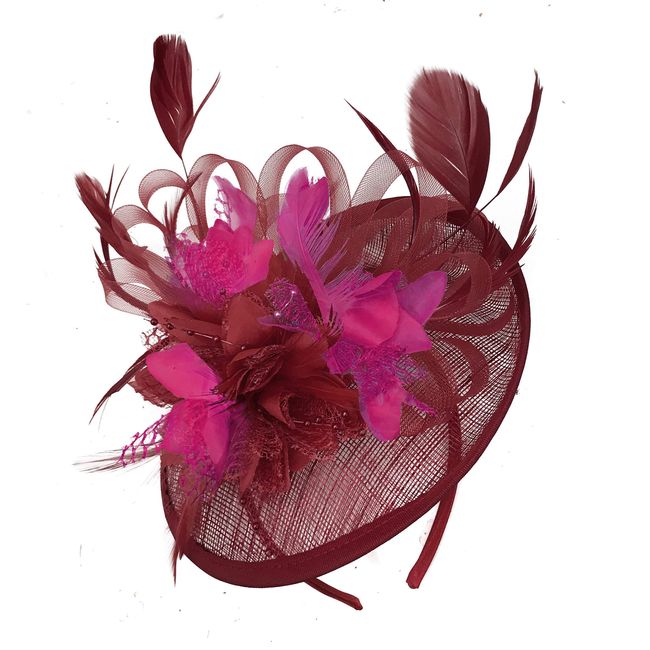 Caprilite Burgundy Dark Red and Burgundy Dark Red Sinamay Disc Saucer Fascinator Hat for Women Weddings Headband