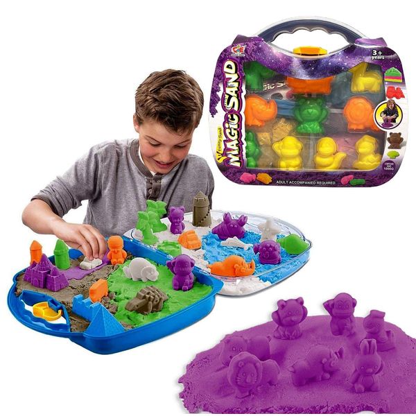 xwin sportseries Space Magic Sand Play Set 1000g with Handle Box & 10 Pcs Accessories Shape Molds, Fun Gifts Toy for Boys & Girls, Make Your Own Craft Activity for Kids