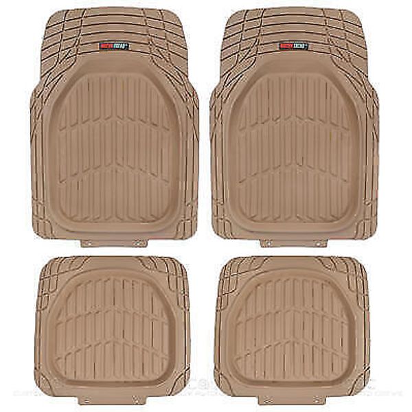 Beige Deep Dish All Weather HD Rubber Mats Pack, 5pc Floor Liners Cargo Mat