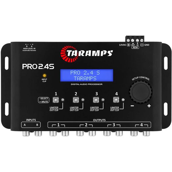 Taramps Pro 2.4S DSP Crossover full Digital Signal Processor and Equalizer with sequencer 15-band Graphic Equalization 12 preset EQ 2-Channel in and 4-Channel Out