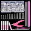Clear Coffin Nail Tips Set, MORGLES 500 Pcs Clear Fake Nails French Tip Nails Acrylic Long Coffin Half Cover Nail Tips Ballerina False Nails with Nail Clipper Files and Glues,Cuticle Pusher and Fork