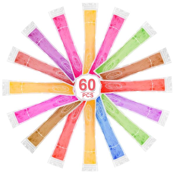 TAGVO 60 Pack Ice Pop Mold, Healthy Homemade Snack, Freezer Pop, Gogurt, Ice Candy, BPA Free and FDA Approved Popsicle Maker with Ziplock