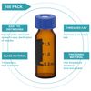 stonylab Autosampler Vials, Chromatography Sample Vials for Gas or Liquid Sampling Headspace with Cap Liners, 100-Pack, Brown, 1.5 ml for Lab Sample Storage and Analysis