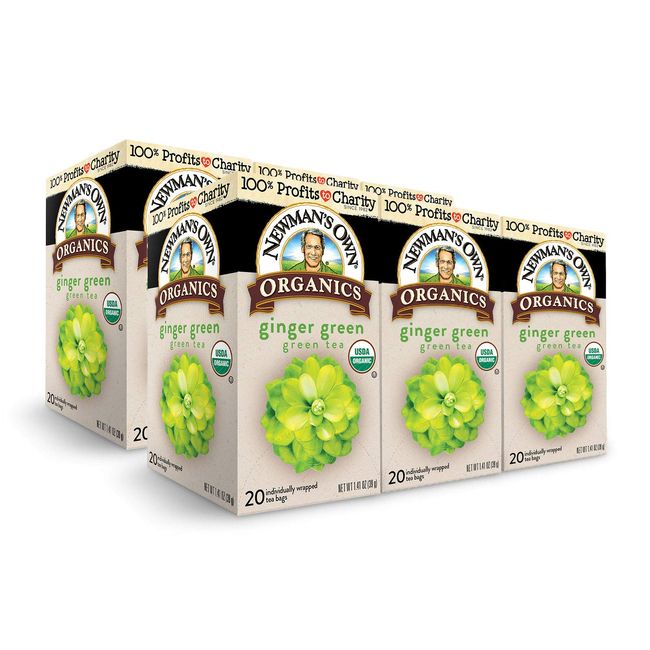 Newman's Own Organic Ginger Green Tea Green Tea with 20 Individually Wrapped Tea Bags Per Box (Pack of 6) USDA Certified Contains Caffeine Brew Hot