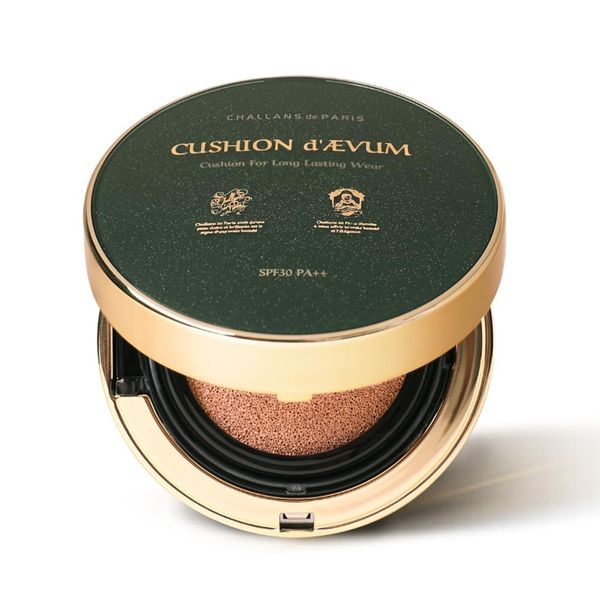 [CHALLANS de PARIS] CUSHION aevum Cream Foundation, Flawless Coverage of Skin Imperfections and Uneven Skin Tone, Long-Lasting Wear, Suitable for All Skin Types and Tones (21 Bright Ivory)