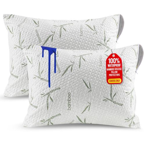 Utopia Bedding Waterproof Pillow Protectors with Zipper Queen Size (2 Pack), Soft and Cooling Bamboo Viscose Pillow Covers, Bed Bug Proof Pillow Encasements 20 x 28 Inches