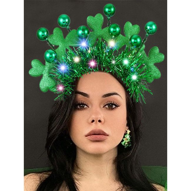 CAKURE Light Up St Patricks Day Headband LED Shamrock Headpiece Green Hair Accessories Party Costume Headwear