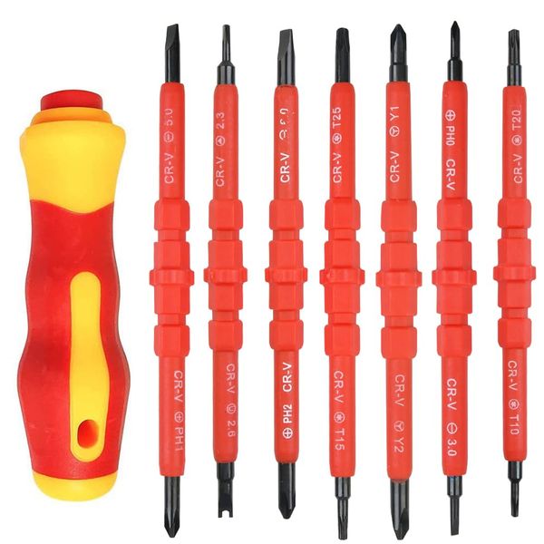 FOROREH Screwdriver, Insulated Screwdriver Set 7tlg Chrome Vanadium Steel Screwdriver Set with Soft Handle, Screwdriver Set with Magnetic Slots Electric Repair Tool Set