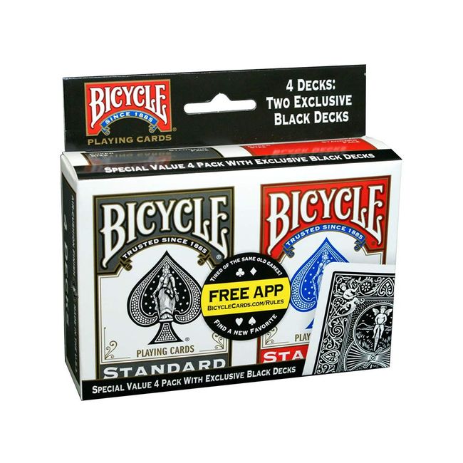 4 Decks Bicycle Rider Back Standard Poker Playing Cards Black & Red