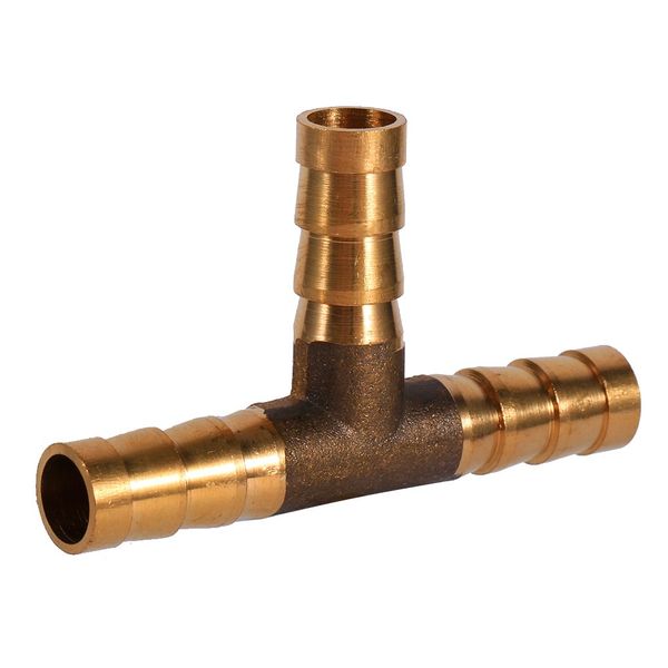 Akozon Brass T Piece 3 Way Fuel Hose Connector, Barb, 8mm, 1 MPa, 100℃, 1 Piece