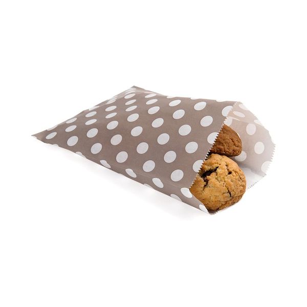 Restaurantware 7 x 5 Inch Cookie Bags 100 Biodegradable Paper Treat Bags - Use As Party Favors Or Candy Bags Food Safe Gray With Polka Dots Paper Food Bags For Baked Goods For Buffets Or Parties