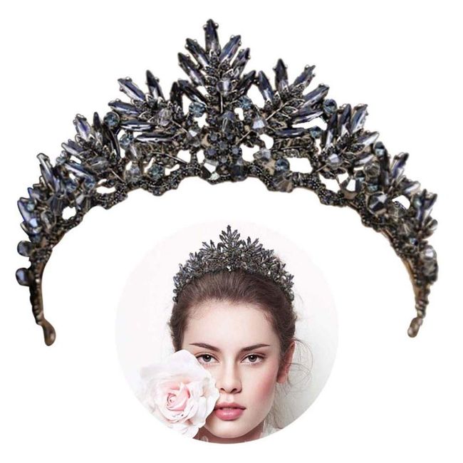 Lurrose 1pc Black Crown Tiara Baroque Queen Crown Black Wedding Tiara for Women Halloween Party