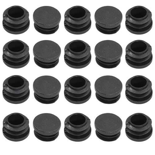 Kyuionty 20 Pack 3/4" Round Plastic Plug, Furniture Pipe Tube Cover Insert Tubing End Caps for Round Tubing Post, Pipe Post, Chairs (Black)