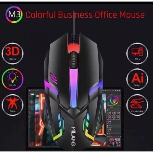MILANG Limit Blade Luminous Computer Gamer Mouse Black 3D Optical Wired USB