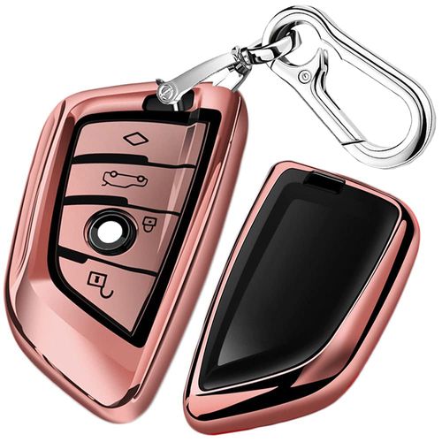 QBUC Key Fob Cover Full Protective Case, Key Fob Case for X1 /X3 /X5 /X6 X7 and for Series 1/2 /5/7 Soft TPU Anti-dust Case Shell Keyless Remote Control(Pink)