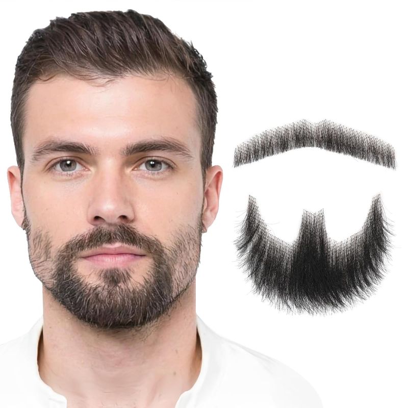 ALIGEGOUS Fake Beard Realistic 100% Human Hair Full Hand Tied Goatee ...