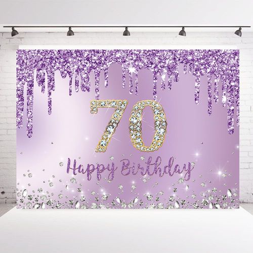 INRUI Purple Happy 70th Birthday Photography Background Girls Sweet Seventy Years Old Birthday Party Decorations Backdrop 7x5FT
