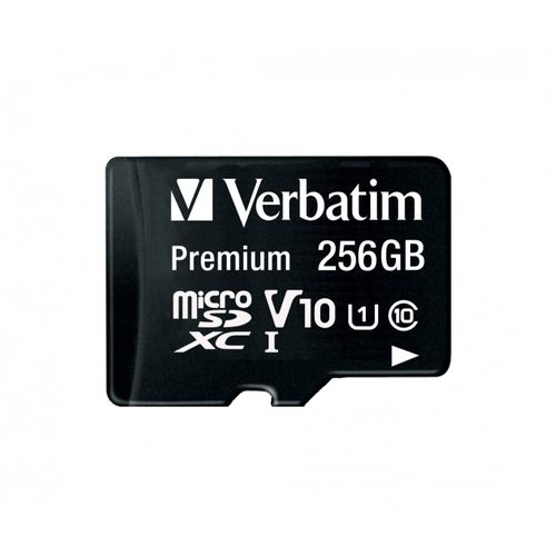 Verbatim microSDXC memory card with adapter - 256 GB - read speed up to 90 MB/s - minimum write speed 10 MB/s - black