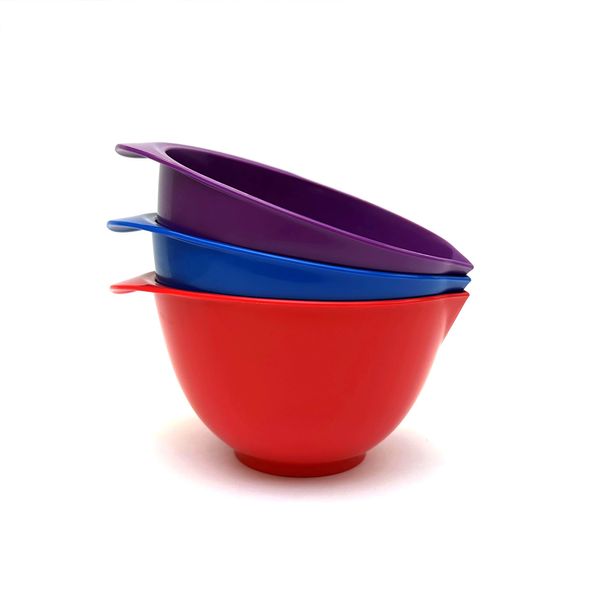 TQGEAR Mixing Bowl with spout and Handle | Set of 3 - Red, Blue, Purple | Beautifully Coloured Bowl Set | Compact, Stackable & Ergonomically Designed | Proudly Made in The UK