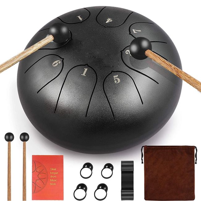 Ethereal Drum 6 inch Steel Tongue Drum 8 Tones + 2 Mallets + Storage Bag  Sets