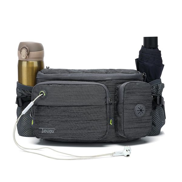 TUDEQU Fanny Pack Dog Walking Bag Bumbag Waist Bag with Two Invisible Bottle Holder for Hiking Running Cycling Men Women