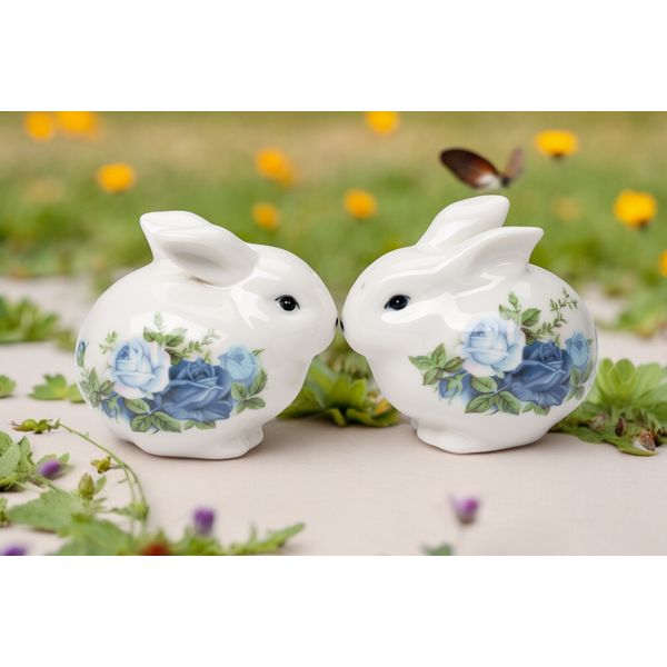 Ceramic Victorian Easter Bunny Salt And Pepper Shakers, Spring Decor, Gift for M
